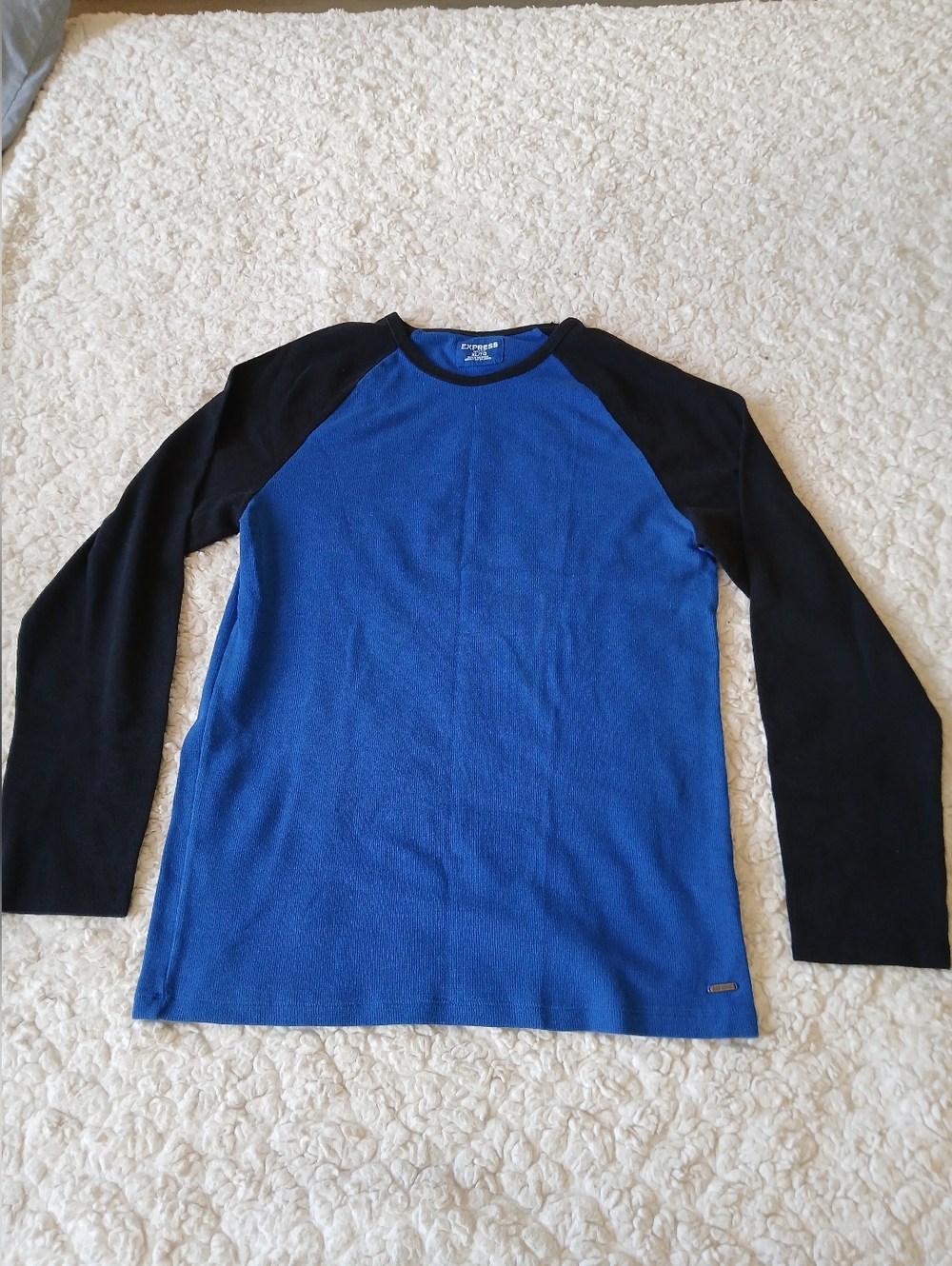 Express Men’s Shirt Waffle Extra Large Royal Blue with Black Raglan Long-Sleeve
